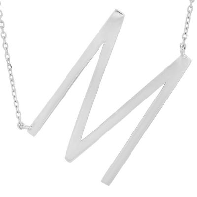 Sterling Silver Large Sideways Block Initial Extendable Necklace