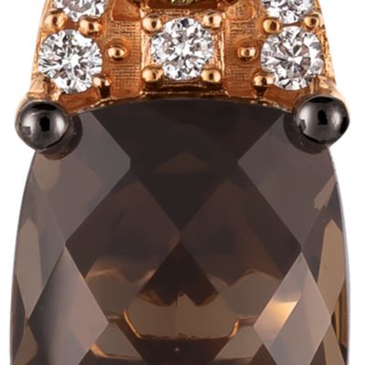 Chocolate Quartz with Vanilla Diamonds and Chocolate Diamonds  Earrings in 14K Strawberry Gold