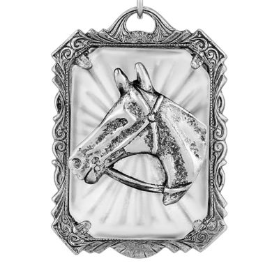 24 Inch Pewter Lalique Rectangle Horse Head Necklace