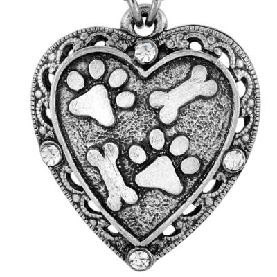 Silver Tone Heart Paw and Bones Necklace