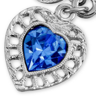 Silver Tone Sapphire Swarovski Elements Heart Toggle Bracelet