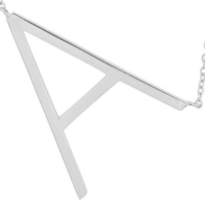 Sterling Silver Large Sideways Block Initial Extendable Necklace
