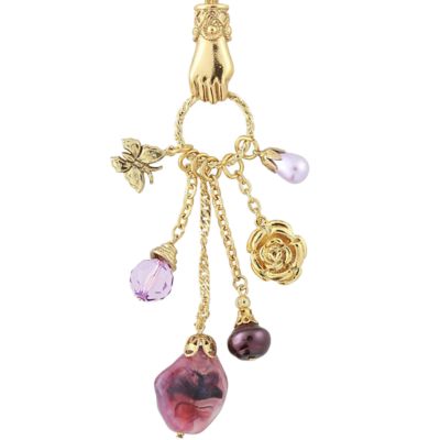 30 Inch Gold Tone Amethyst Color Multi Charm Hand Necklace