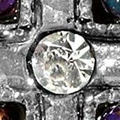 Pewter Purple Seeded Beads Crystal Cross Round Button Earrings