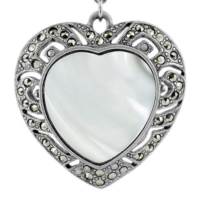 18 Inch Silver Tone Genuine Mother of Pearl Heart Necklace