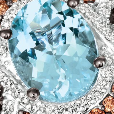 1.38 ct. t.w. Sea Blue Aquamarine®, 1/5 ct. t.w Vanilla Diamonds® and 1/2 ct. t.w. Chocolate Diamonds® Ring in 14k Vanilla Gold® 