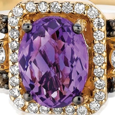 14k Honey Gold™ Candy Colors® Amethyst, Chocolate Diamond®, and Vanilla Diamond® Ring