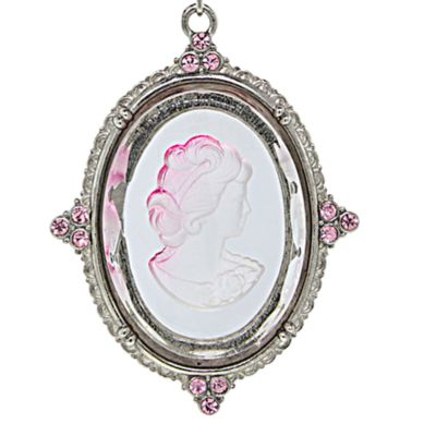 30 Inch Silver Tone Pink Glass Oval Intaglio Cameo Necklace