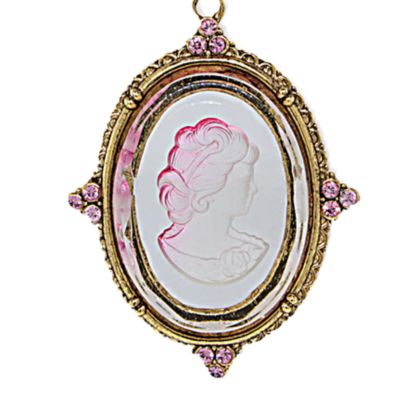 18 Inch Gold Tone Oval Pink Glass Intaglio Cameo Pearl Necklace