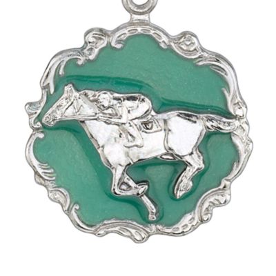 Silver Tone Turquoise Color Enamel Horse Pendant Necklace