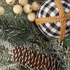 Snow Tipped Holiday Wreath with Berries Pine Cones and Ornaments