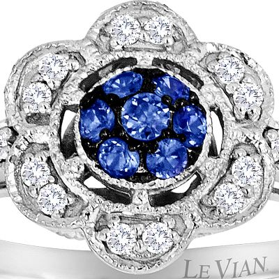 14k Vanilla Gold® Cornflower Ceylon Sapphire™ and Vanilla Diamond® Flower Ring