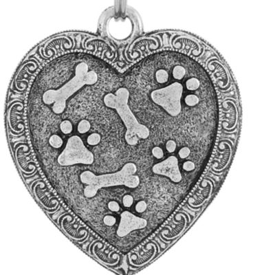 Pewter Bone and Paw Heart Key Fob