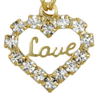 16 Inch Adjustable 14 Karat Gold Dipped Crystal Accented "Love" Heart Pendant Necklace