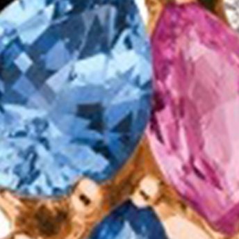 2 ct. t.w. Cornflower Ceylon Sapphire™, 1.5 ct. t.w. Bubble Gum Pink Sapphire™, and 1/6 ct. t.w. Vanilla Diamonds® Ring in 14K Strawberry Gold®