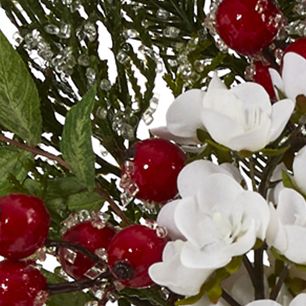 25 Inch Wisteria, Iced Pine and Berries Artificial Arrangement in Glass Vase