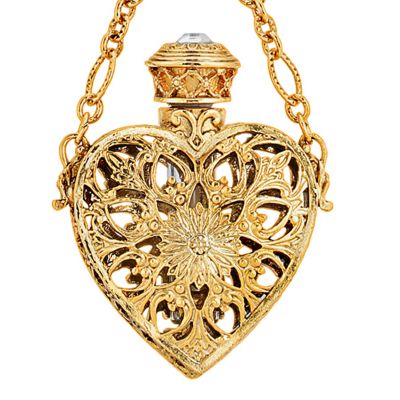 14K Gold Dipped Crystal Filigree Heart with Glass Vial Necklace