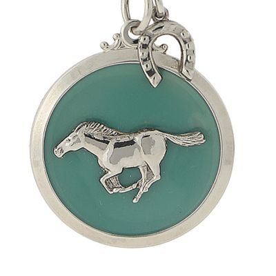 Silver Tone Turquoise Color Enamel Horse Pendant Toggle Necklace