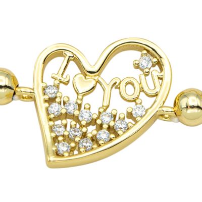 Gold Plated Cubic Zirconia Heart Beaded Stretch Bracelet