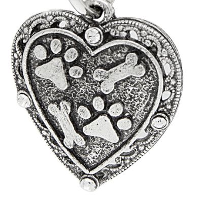 Silver Tone Two Row Crystal Stretch Bracelet with Paw and Bones Heart Charm