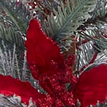  Flocked Tree with Berries and Poinsettia in Burlap Base 