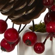 23-Inch Pinecone and Berries Artificial Arrangement in White Vase