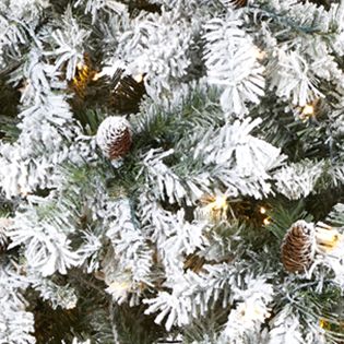 Foot Flocked White River Mountain Pine Artificial Christmas Tree with Pinecones and Clear LED Lights