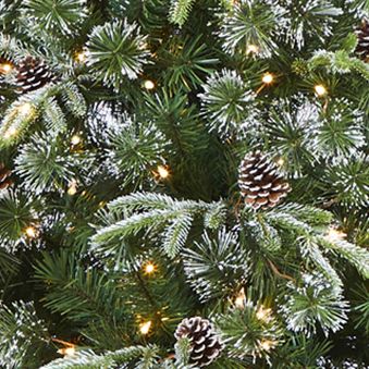 7.5 Foot Snowed Tipped Clermont Mixed Pine Artificial Christmas Tree with 600 Clear LED Lights, Pine Cones and 1784 Bendable Branches