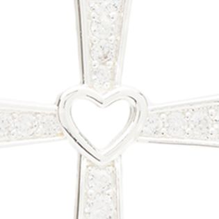 Lab Grown Silver Tone Cubic Zirconia Pavé Open Heart Cross Pendant Necklace