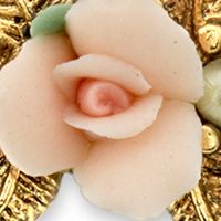 Gold-Tone Simulated Pearl Pink Porcelain Rose Necklace