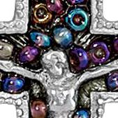 Pewter Crucifix with Purple Seeded Beads Necklace - 16" Adj.