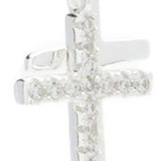 Lab Created Silver Tone Cubic Zirconia Pavé Double Cross Charm Pendant Necklace