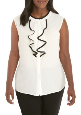 Calvin Klein Plus Size Piped Ruffle Front Woven Blouse | belk