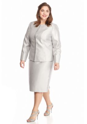 Kasper Plus Size Silver Embellished Skirt Suit - Belk.com
