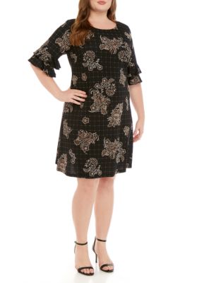 Ronni Nicole Plus Size Ruffle Sleeve Windowpane Shift Dress | belk