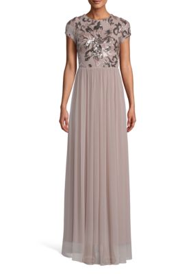 Betsy & Adam Embroidered Sequin Bodice Chiffon Gown | belk