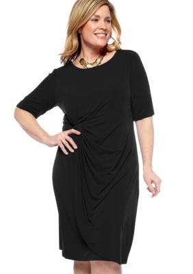 Connected Apparel Plus Size Elbow Sleeve Side Ruched Dress | belk