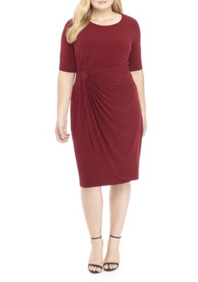 Connected Apparel Plus Size Elbow Sleeve Side Ruched Dress | belk