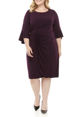 Connected Apparel Plus Size Bell Sleeve Solid Round Neck Dress | belk