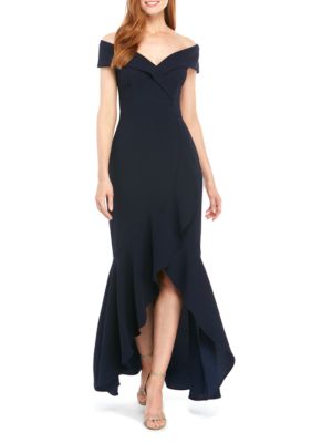 Xscape Off The Shoulder Sweetheart Neck High Low Gown | belk
