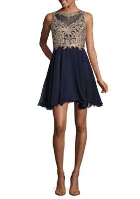 Xscape Embroidered Bodice Mesh Party Dress | belk