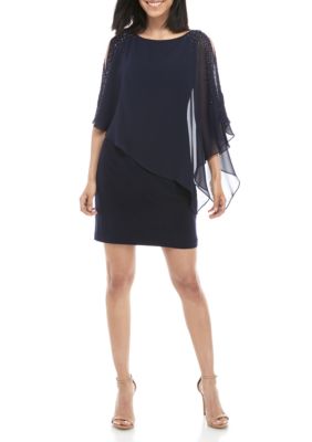 Xscape ITY Cocktail Dress with Chiffon Overlay | belk