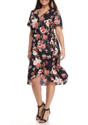 Chris McLaughlin Plus Size Floral Printed Wrap Dress | belk