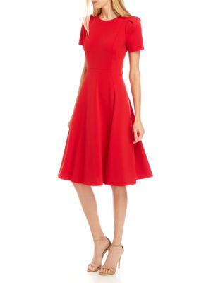 Calvin Klein Short Sleeve Scuba Crepe Solid A Line Dress | belk