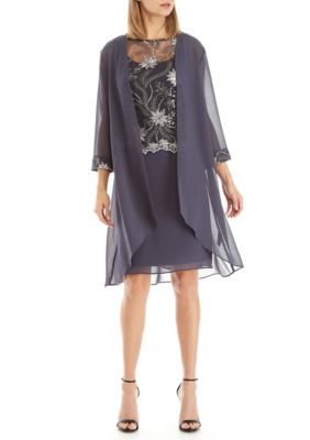 Le Bos 3/4 Sleeve Embroidered Chiffon 2-Piece Jacket Dress | belk