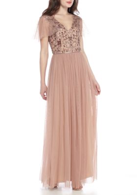 Adrianna Papell Bead Embellished Bodice Mesh Gown | belk