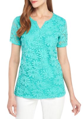 Alfred Dunner Classics Solid Lace Knit Top | belk
