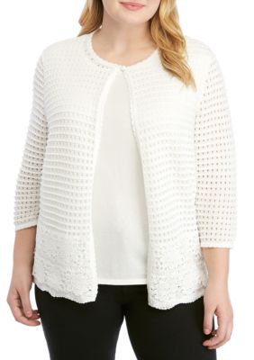 Alfred Dunner Plus Size Woven 2Fer with Shell Sweater | belk