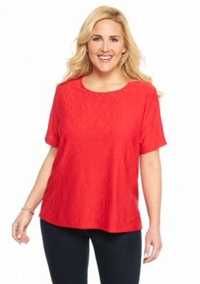 Alfred Dunner Plus Size All Aboard Lace Texture Knit Top - Belk.