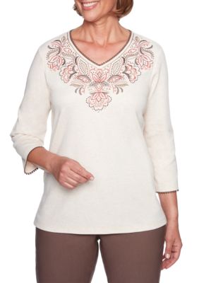 Alfred Dunner Scroll Yoke Embroidered Knit Top | belk